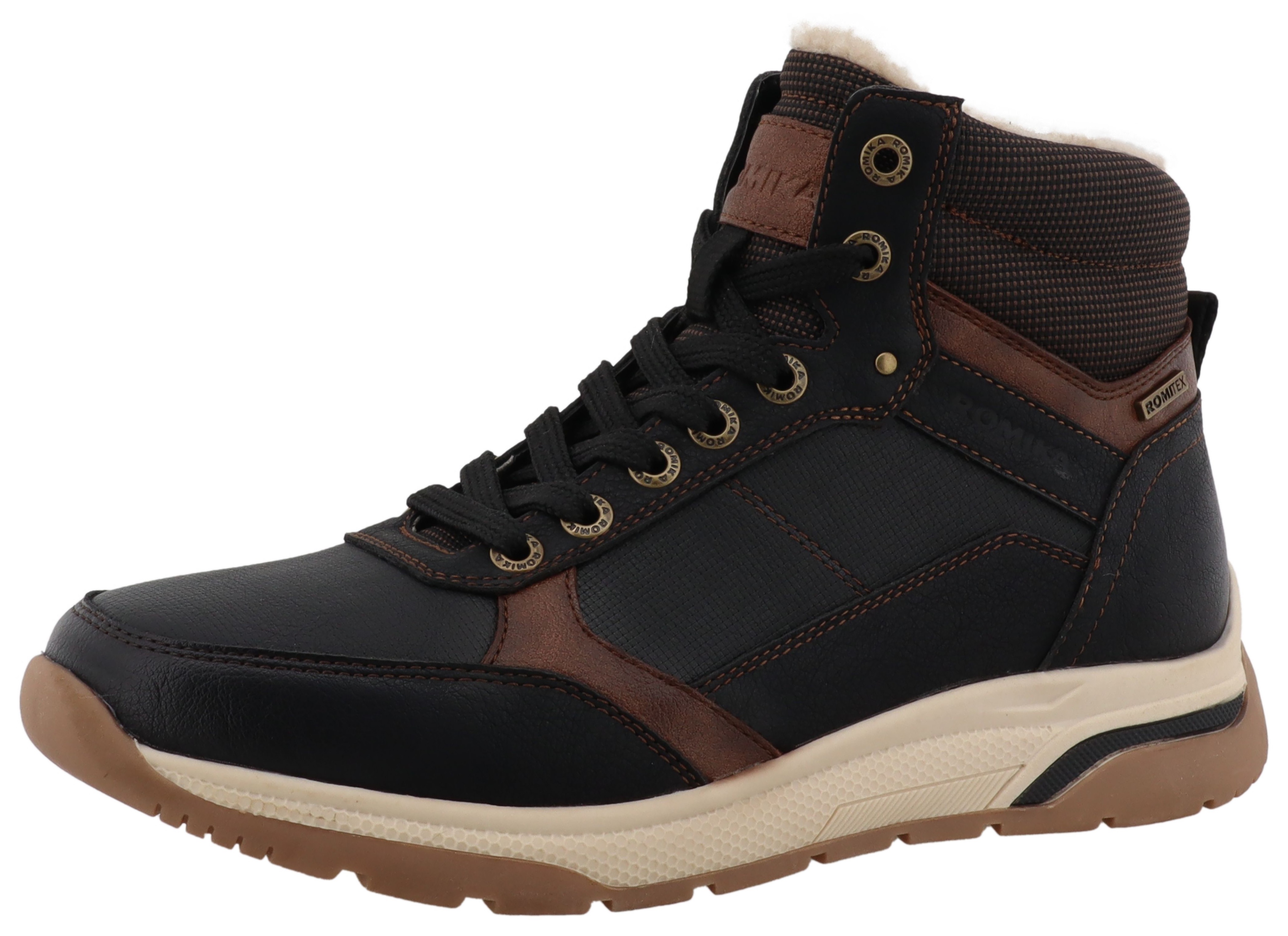 Winterboots ROMIKA, Herren, Gr. 40, schwarz, Lederimitat, Schuhe Winterboots, Schnürboots, Winterschuh mit Reißverschluss