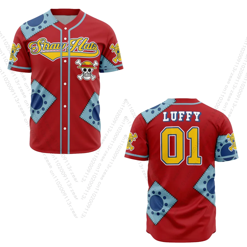 Monkey D. Luffy Wano One Piece Anime Baseball Jersey Herren Cosplay Y2K Print Gym T-Shirt Lässig Atmungsaktiv Sport Kind Street Top Image