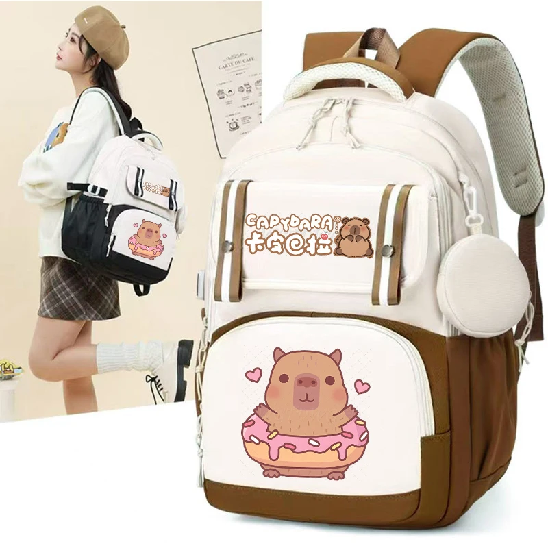 Sac à dos d'école imprimé Capybara mignon, cadeau pour garçons et filles, sac à livres de dessin animé pour amoureux du Capybara, sac à dos d'école pour étudiants de grande capacité
