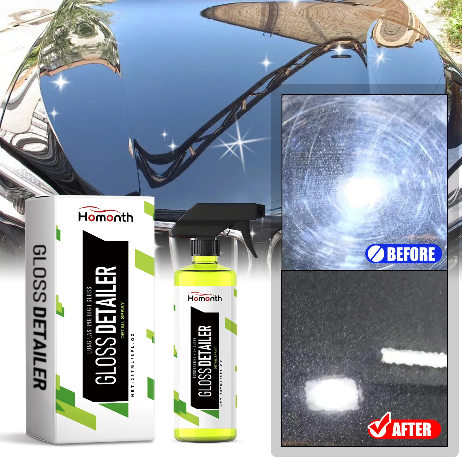 HOMONTH Auto-Polierspray, 237 ml, Auto-Detail-Textur-Beschichtungsmittel, Wiederherstellung des Innenglanzes, glänzend halten, wasserdichte Autopflege-Werkzeuge Image