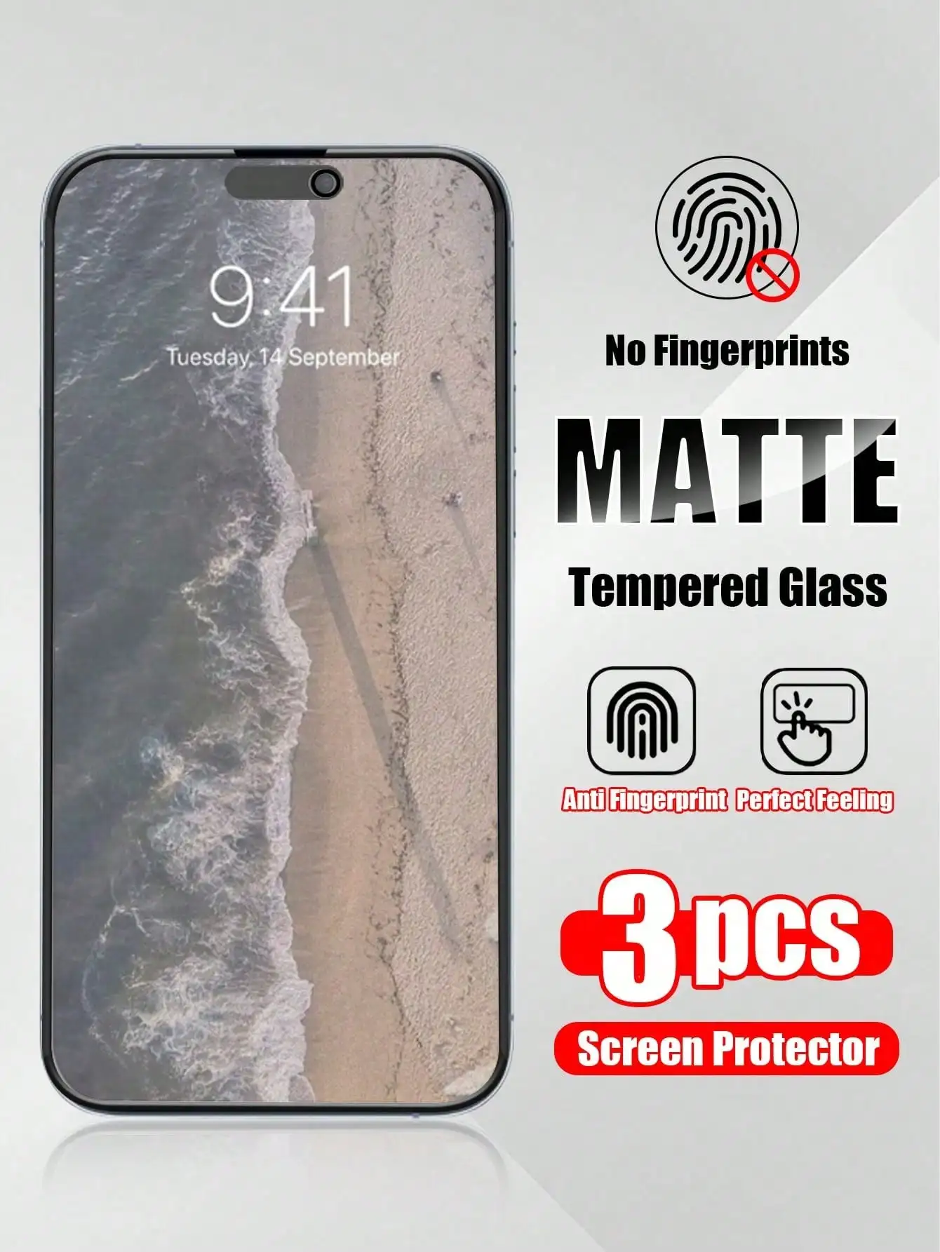 3-teiliger Vollbild-Displayschutz aus mattem gehärtetem Glas, kompatibel mit iPhone, Anti-Fingerabdruck, Anti-Kratzer Image