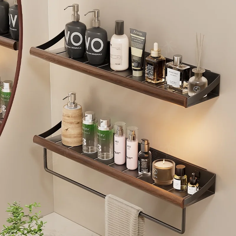 Étagères de rangement de salle de bain en bois, support de salle de bain en bois mural sans poinçon, support de rangement de douche pour planche d'assaisonnement, organisateur de bain