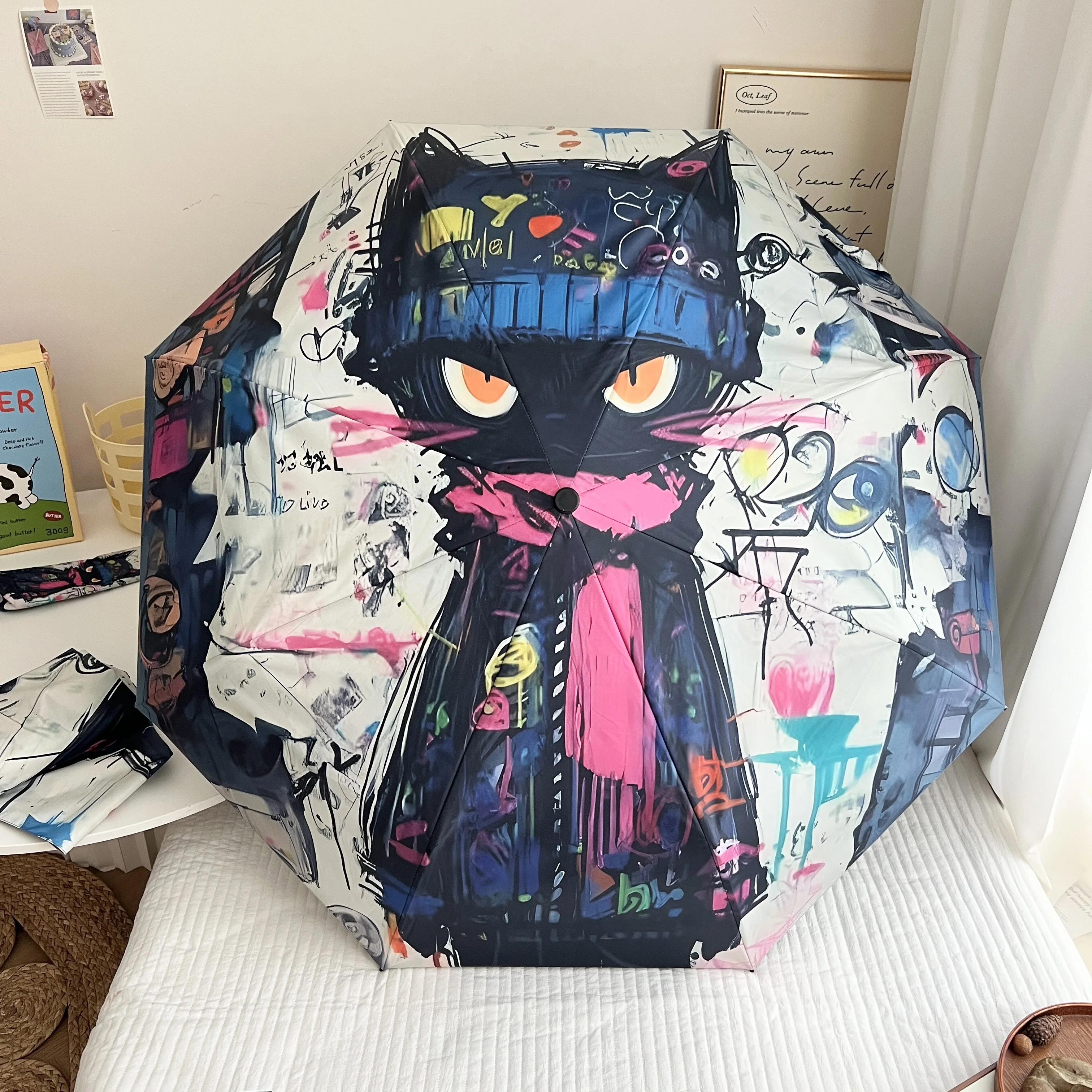 Cooler Katzen-Regenschirm, zusammenklappbar, automatischer Sonnenschirm, UV-Schutz, Sonnenschirm für Studenten, praktischer Sonnenschirm mit doppeltem Verwendungszweck Image