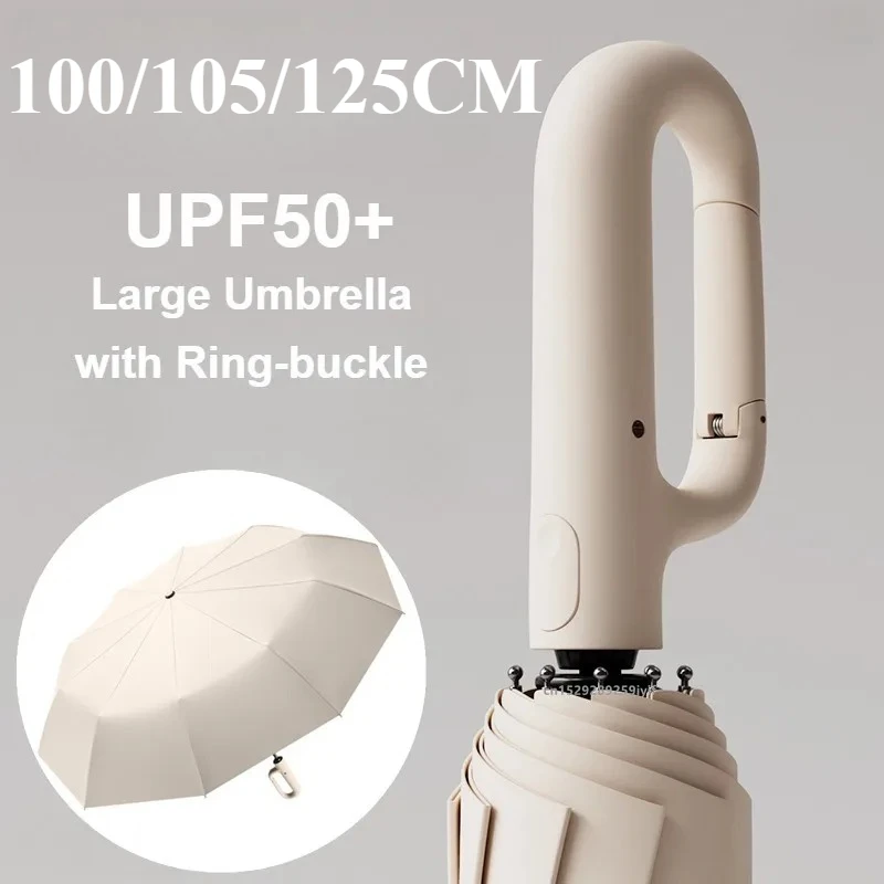 Extra großer, verstärkter Regenschirm für Männer und Frauen, wind- und regenbeständiger, UV-blockierender, automatischer Sonnenschirm mit Ringschnalle Image
