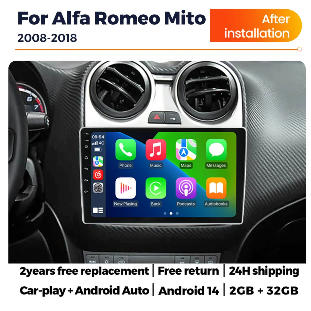 2026 neue Auto Radio Android 14 Für Alfa Romeo MiTo 955 2008-2018 Carplay Auto GPS Navigation Multimedia video Player WiFi Bildschirm intelligente systeme für autos autoradio carplay apple carplay Image