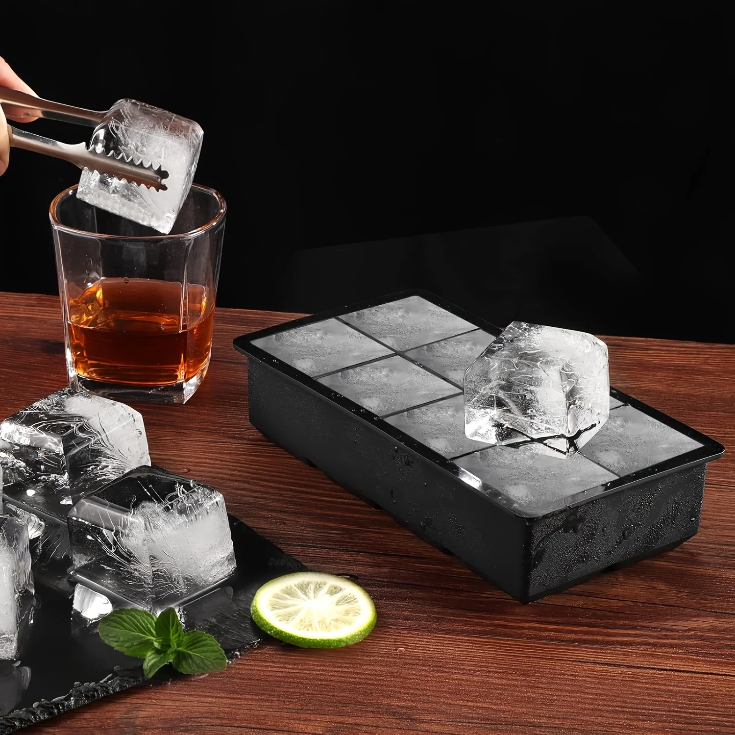 4/6/8 Grids Silikon Eiswürfel Formen Große Tablett Form Eiswürfelbereiter Wiederverwendbare Langlebige Bar Pub Whisky Cocktail Eis Block Maker Modell Image