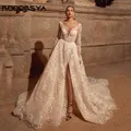RODDRSYA Abiti da sposa per le spose 2025 Maniche lunghe Abito da sposa di lusso in pizzo A Line Illusion Back abiti da sposa Personalizzato Abiti da sposa per spose maniche lunghe abito da sposa di