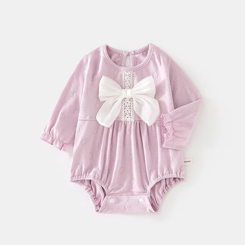 Somenie Baby-Langarm-Body für vier Jahreszeiten, Mädchen, süße Schleife, Rundhalsausschnitt, einteiliges Outfit, Babe-Ausflüge, Kleidungstrends Image