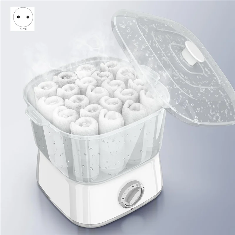 A74U Heißer Handtuchwärmer, schnell erhitzender Handtuchdampfer für Gesichtsbehandlungen, bietet Platz für 12 Mini-Nasshandtücher, tragbarer Mini-Handtuchwärmer, EU-Stecker Image