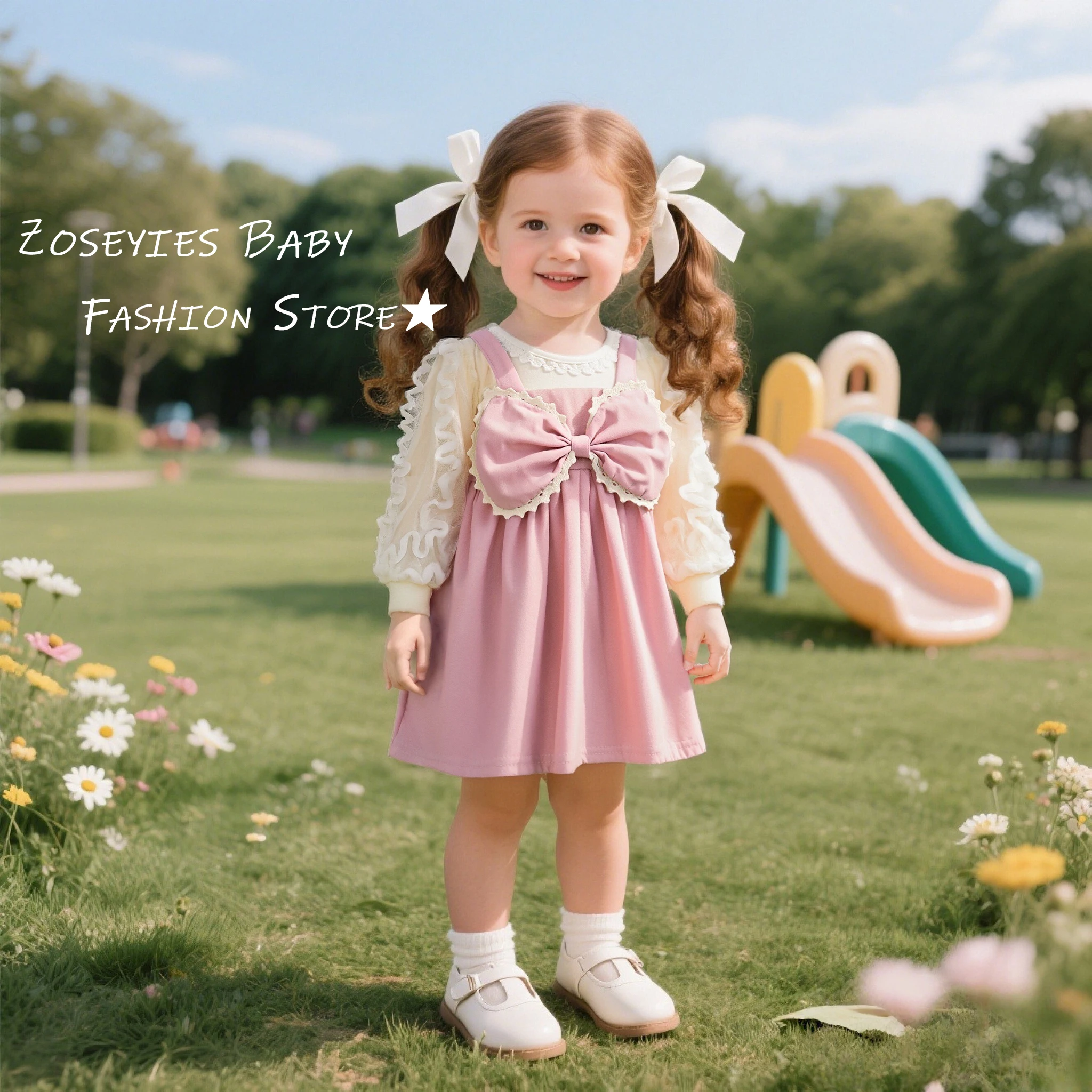 Baby Mädchen Kleid Frühling Und Herbst Fliege Farbe-Block Langarm Mädchen Kleid Nette Mesh Prinzessin Kleid für Mädchen Baby Mädchen Tuch Image