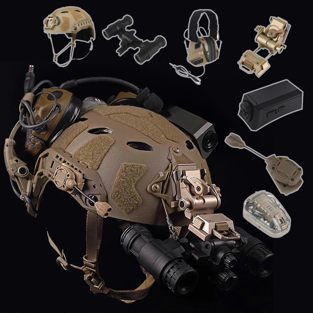 Taktische Airsoft FAST Helm Set mit NVG Modell Kamera Signal Licht Kopfhörer Metall Halterung Jagd Schießen Kopf Schutz Ausrüstung Image