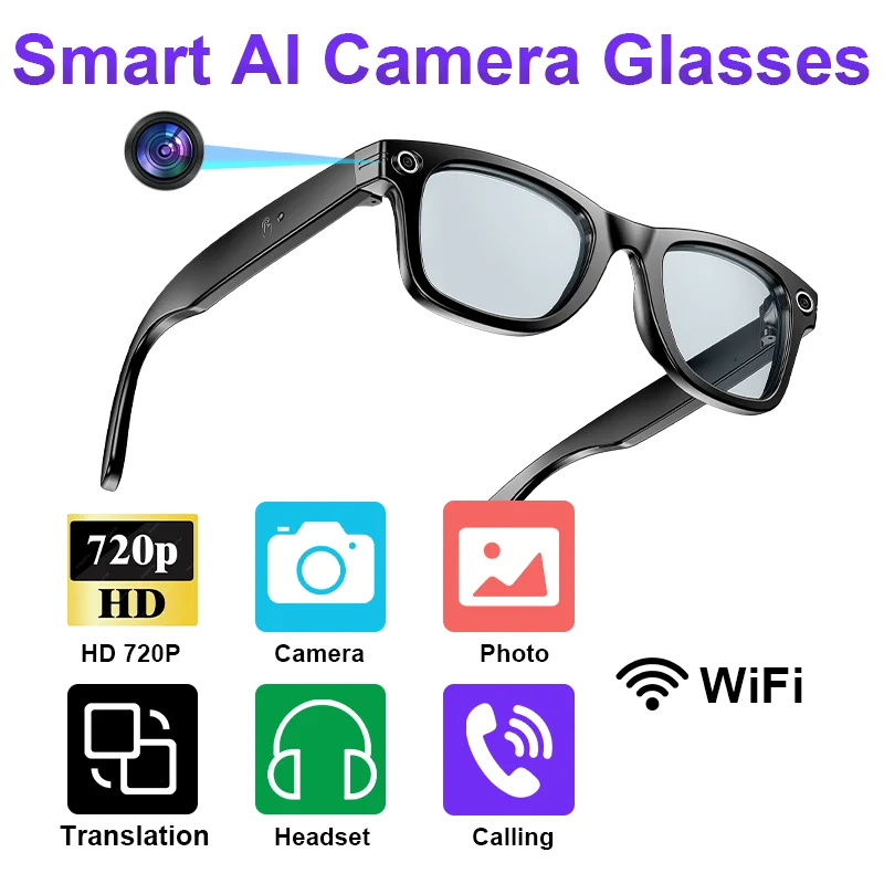 LIGE AI Translation Smart Brille Bluetooth Musik Brille Anti-Blaulicht Linsen Kamera Aufnahme Video Männer Frauen Smart Brille Image