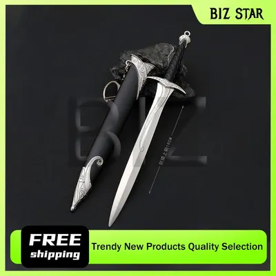 18 cm/7,08 Zoll Herr der Ringe Filmperipheriegeräte Mittelalterlicher Ritter Metall Samurai Schwert mit ummanteltem Schlüsselanhänger Modelle Handwerk Geschenkspielzeug Image