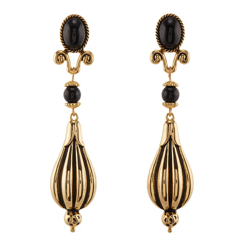 Fraya Vintage Court Style Ohrhänger Retro Metall Schwarz Lucite Ohrringe S925 Silber Nadelohrring 18K Echtgold Bestes Geschenk