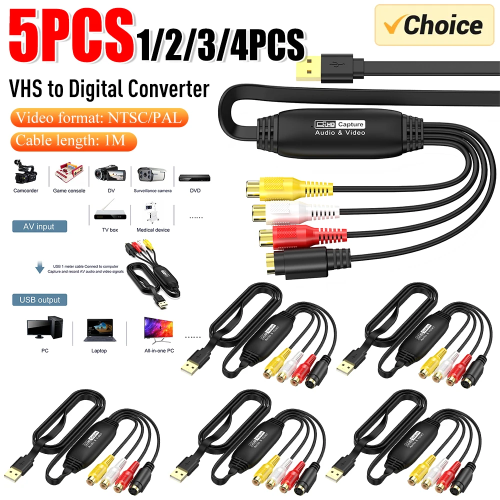 USB2.0 VHS-zu-DVD-Konverter Konvertieren Sie analoge Videos in digitales Format Audio Video DVD VHS Record Capture Card hochwertiger PC-Adapter Image