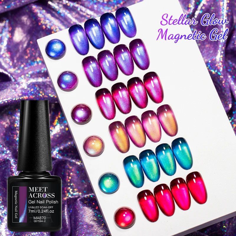 7 ml MEET ACROSS Aurora Cat Eye Gel-Nagellack, magnetischer Nagellack, UV/LED-Härtung, Soak Off Glitter Gel Nail Art Blue Aurora Effect Image