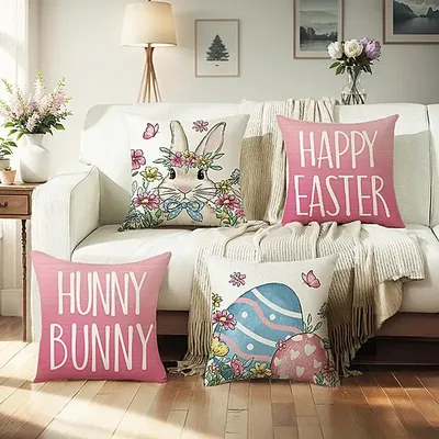 45x45cm Frohe Ostern Kissenbezug Niedlicher Hase Ei Kissenbezug Ostern Kaninchen Kissenbezug Home Dekorative Ostern Dekokissenbezug Image