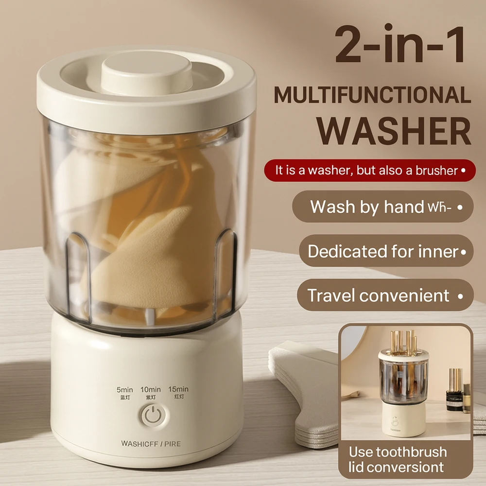 Tragbare Mini-Waschmaschine, kabellos, über USB wiederaufladbar, Unterwäsche, Socken, Make-up-Pinselwaschmaschine, abnehmbares 2-in-1-Design Image
