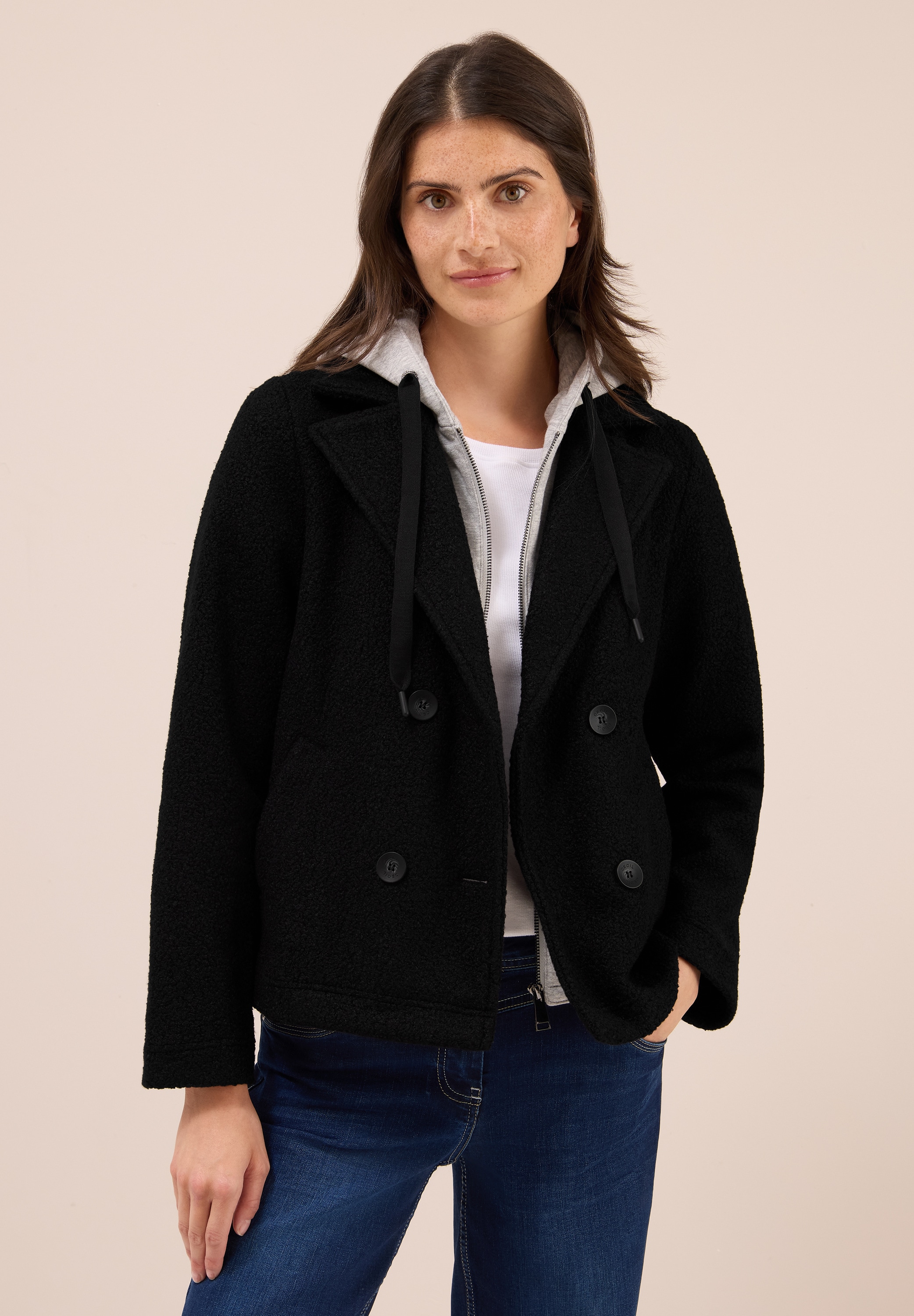 Outdoorjacke CECIL, Damen, Gr. S (38), schwarz, Stoff, Obermaterial: 100% Polyester; Inlay und Kapuze: 80% Baumwolle, 20% Polyester, unifarben, Casual, normal normal, ohne Ausschnitt, abgesteppt, Jacken, mit abnehmbarer Kapuze Image