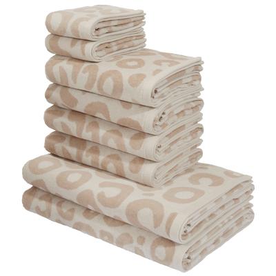 Handtuch Set MY HOME "Anna Leopardmuster, 8-tlg Handtuch-Set, 100% Baumwolle", beige (sand, natur), 8 tlg., Walkfrottee, Walkfrottee, Obermaterial: 100% Baumwolle, Handtuch-Sets, Duschtücher, Handtücher und Gästetücher, weich, saugstark, modern, Leo Image