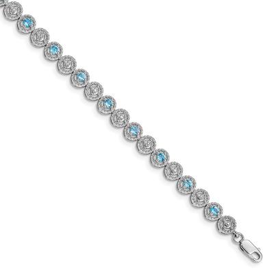 Curata 925 Sterling Silver Textured Polished Lobster Claw Closure Blue Topaz Diamond Bracelet