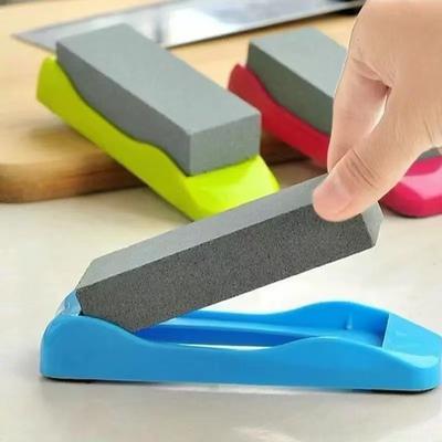 2PCS Double-Sided Sharpening Stones with High Hardness – Non-Slip Plastic Base Manual Knife Sharpeners for Kitchen Knives, Random Colors