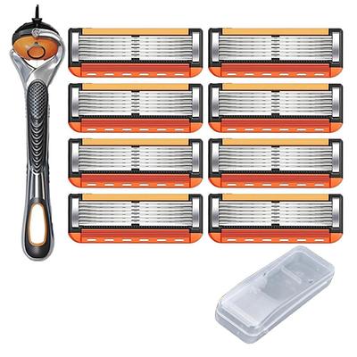 8/12/16/24pcs 5-layer Men's Razor Blade Replacement Set with Free Handle Ultra Sharp Stainless Steel Blades for Smooth Shaving Long Handle Double Edge Safety Razor for Face/Head/Body