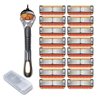 8/12/16/24pcs 5-layer Men's Razor Blade Replacement Set with Free Handle Ultra Sharp Stainless Steel Blades for Smooth Shaving Long Handle Double Edge Safety Razor for Face/Head/Body