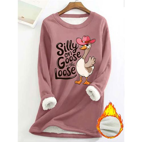 Women's Pullover Sweatshirt Fleece Lined Warm Pajamas Graphic Letter Warm Casual Fuzzy Long Sleeve Crew Neck Regular Tops Street Casual Light Pink Black Yellow Dark Pink Red Spring Fall Winter