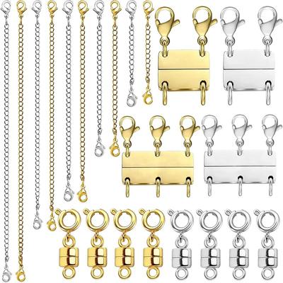 20pcs Magnetic Jewelry Clasps and Necklace Layering Clasp Necklace Extenders Gold Silver,Multiple Sizes and Styles Chain Extenders Magnetic Clasps for Jewelry Necklace Bracelet