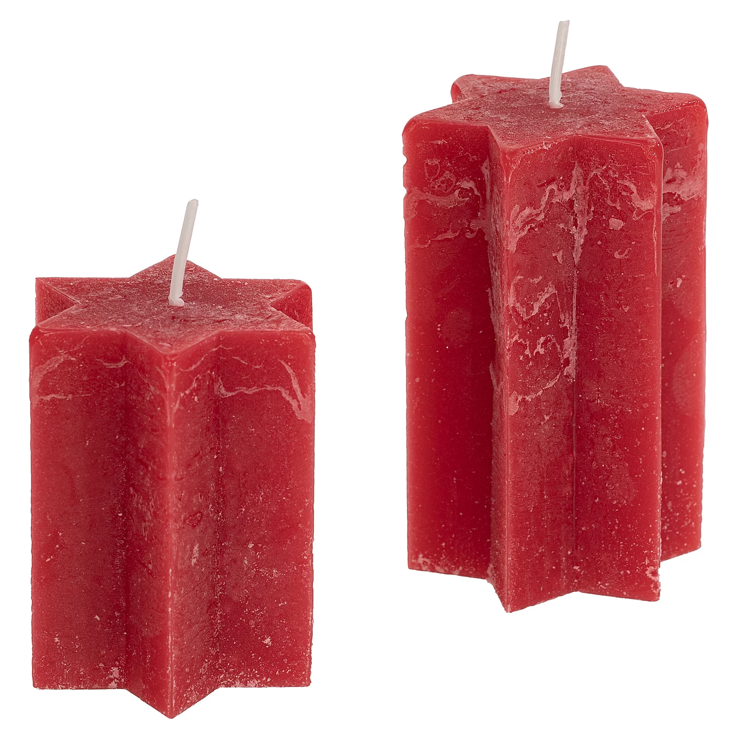 Rustikale Kerzen Stern, rot, 12 cm und 9 cm, 2 Stück