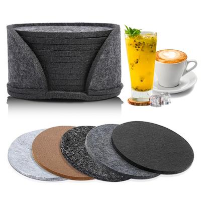 Round Felt Coaster Set Heat Resistant Dining Table Protector Pad For Coffee, Tea, And More Black