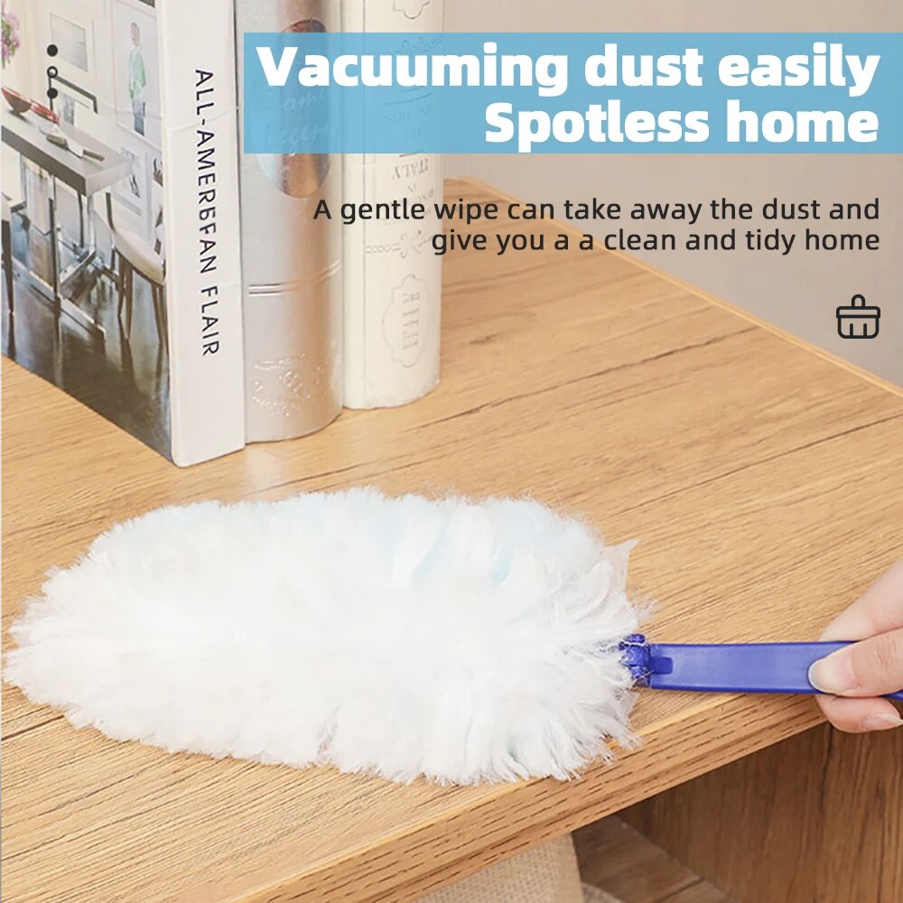 Blue Fluffy Fiber Brush Heads: Disposable Electrostatic Dust Duster, Compatible With Feather Dusters For Household Desk 4