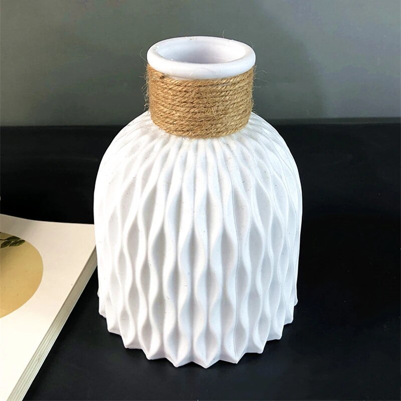 Modern Flower Vase Ceramic Pot Home Decoration Plastic Arrangement Nordic Style DEcor WHITE