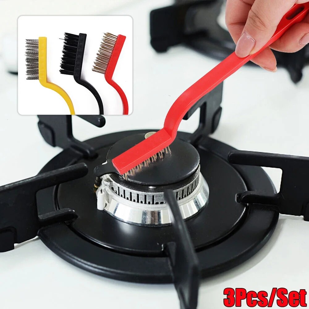 3 Piece Cleaning Wire Brush Set Stainless Steel Nylon Rust Remover For Pots Household Cleaning Supplies Color: 3Pcs Length About 17CM