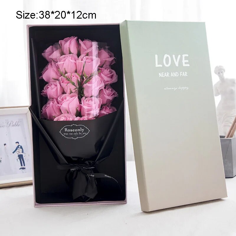 Artificial Soap Flower Rose Bouquet Gift Box Perfect Valentine's Day, Birthday, Christmas, Wedding Decoration For Moth Color: Colorful Box Pink