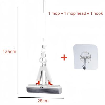 Self Draining Rubber Cotton Mop: No Wash, Reusable Sponge Flat Mop For Household Floor Cleaning white Mop