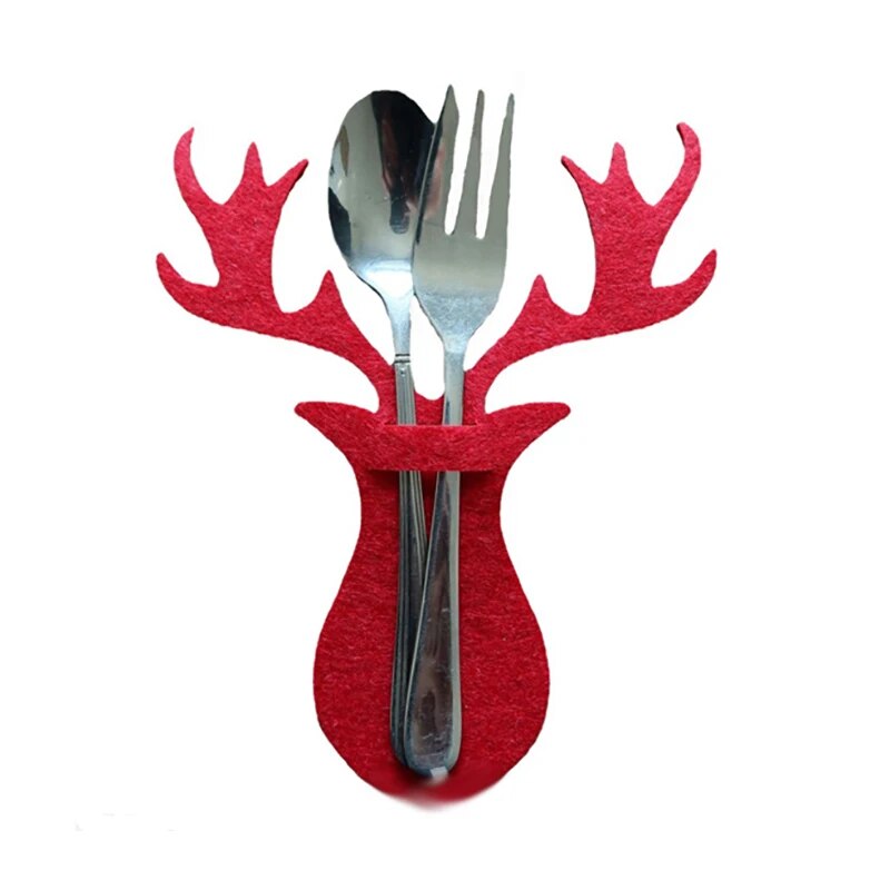 Christmas Tree Cutlery Knife Fork Covers Table Decor Elk Xmas Tableware Pocket Holder Bags New Year Party Decor 1Pack Deer 1PC