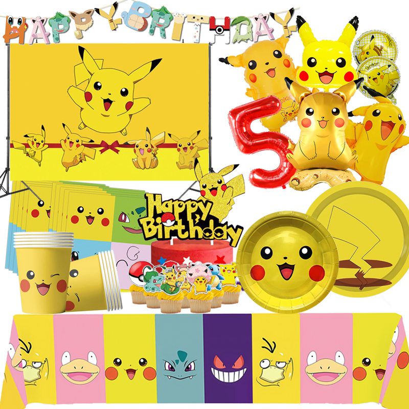 Pikachu Balloon Party Supplies: New Pokemon Birthday Decor, Disposable Tableware & More Color: Napkins 20pcs