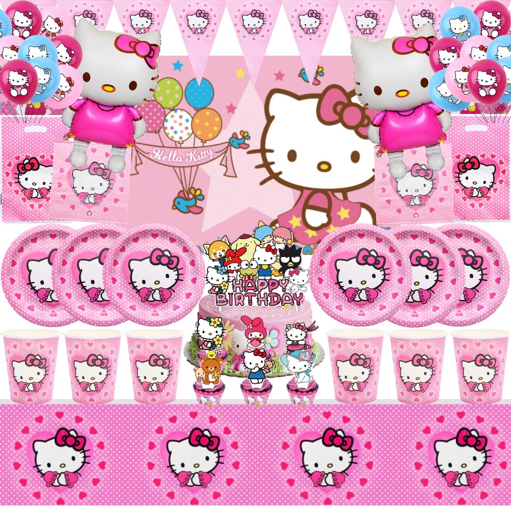 Hello Kitty Birthday Party Decorations: White Balloons, Tableware, Backdrop Kids Girl Party Supplies Color: Balloon Suit 3 9PCS