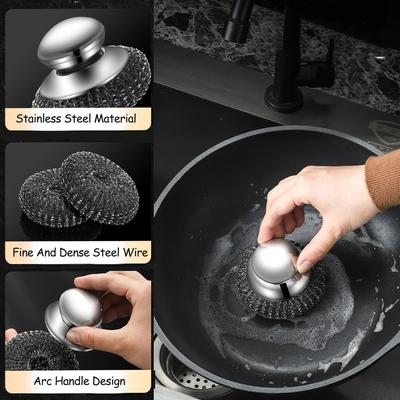 Stainless Steel Wool Scrubber With Handle ,Heavy Duty Cleaning Brush For Dishes, Pots, Pans, Griddles, And Grills Stainless Steel Wool Scrubber With Handle ,Heavy Duty Cleaning Brush For Dishes, Pots, Pans, Griddles, And Grills