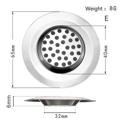 1PCS Kitchen Sink Filter Stainless Steel Mesh Sink Strainer Filter Bathroom Sink Strainer Drain Hole Filter Trap Waste E 1PC
