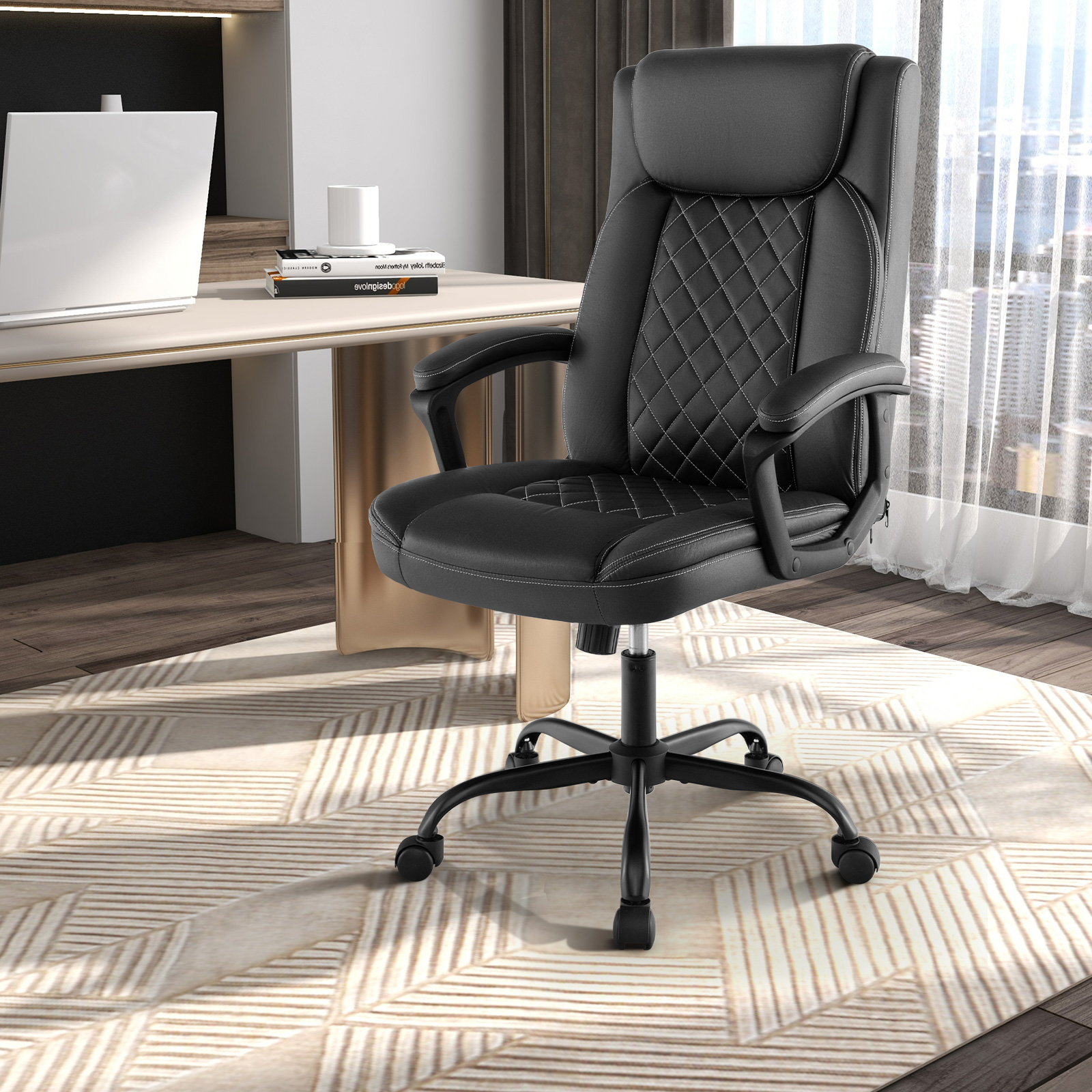 Luxury Executive Office Chair, Ergonomic High Back Design With Thick Headrest Cushion Luxury Executive Office Chair, Ergonomic High Back Design With Thick Headrest Cushion
