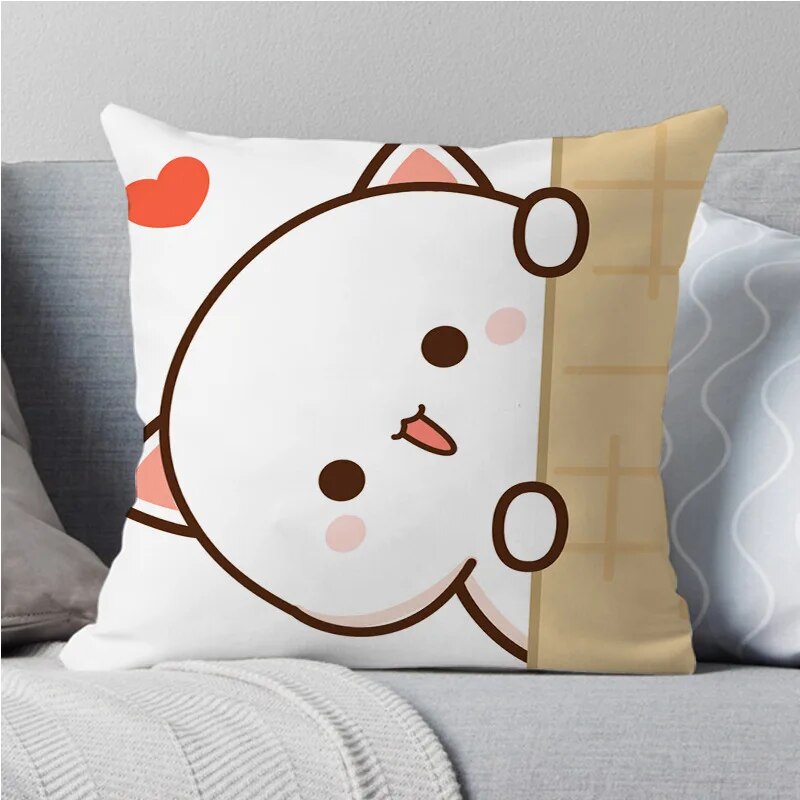 Kawaii Mocha Mochi Peach Cat Pillowcases Cute Throw Pillow Covers For Home Decor 15595 50x50cm