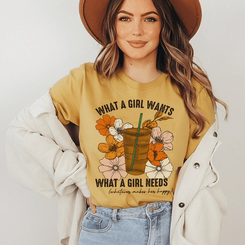 What A Girl Needs Iced Coffee Tee Mustard M
