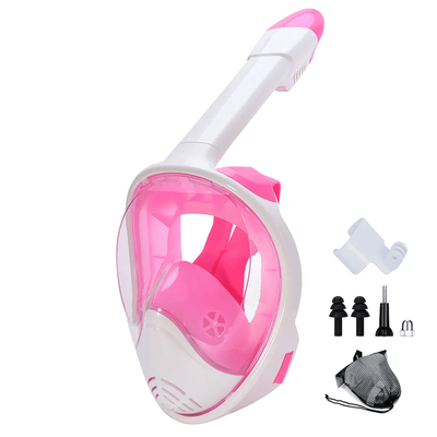 Full Face Snorkel Mask With Wide View And Camera Mount pinkwhite l xl