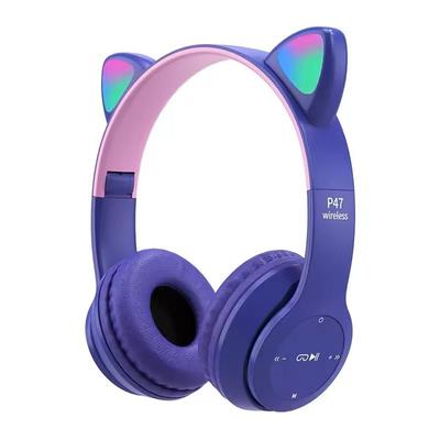 Wireless Bluetooth Headphones Cat Ears LED Light Stereo Headset With Mic purple