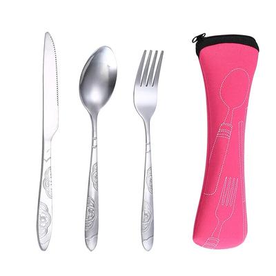 Portable Stainless Steel Dinnerware Set With Bag Camping Cutlery For Family Dining And Outdoor Adventures Red 3Pcs