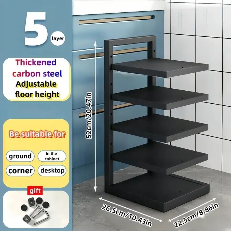 Adjustable Stainless Steel Pot And Pan Organizer Rack Multi Layer Kitchen Storage 5 Tier