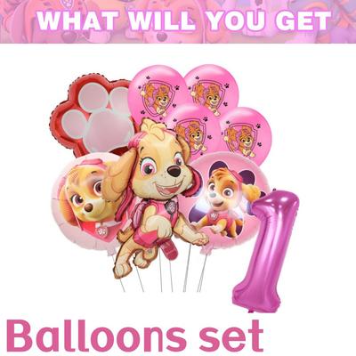 Pink Paw Patrol Skye Birthday Party Decorations: Foil Latex Balloons, Tableware, Backdrop Girls Party Supplies Color: Balloon Suit 1 9PCS